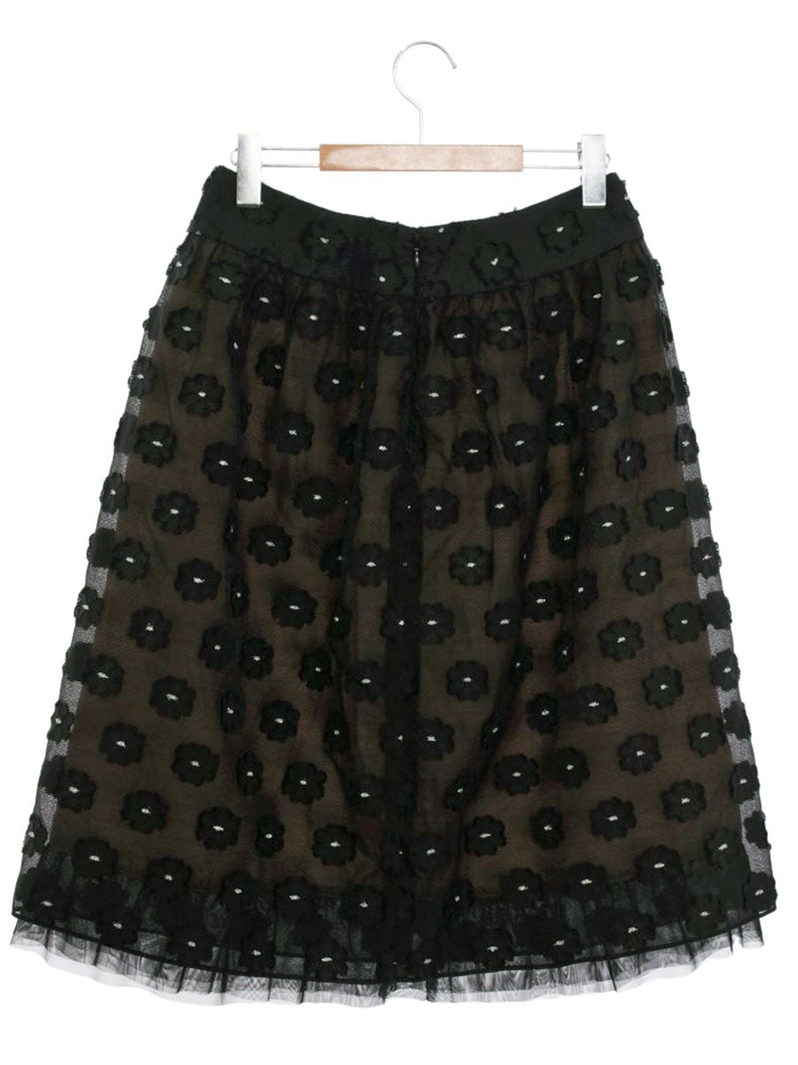 エムズグレイシー 117321 スカート 40 ブラック フラワーモチーフ ITTQGFS3OGBC