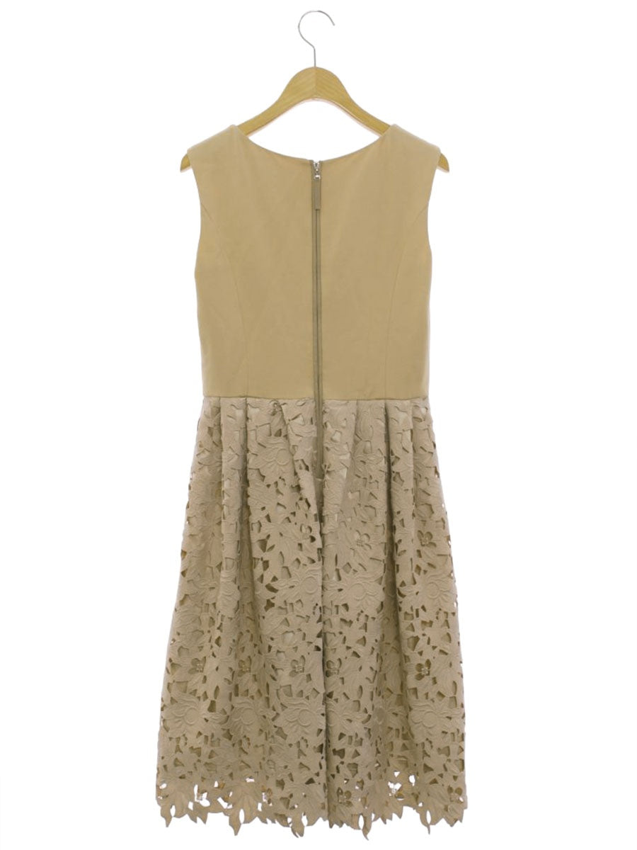 エムプルミエブラック C923-003 ワンピース 36 ベージュ カットワーク バックジップ フラワー ITCZZ4CLJIAY 【SALE】