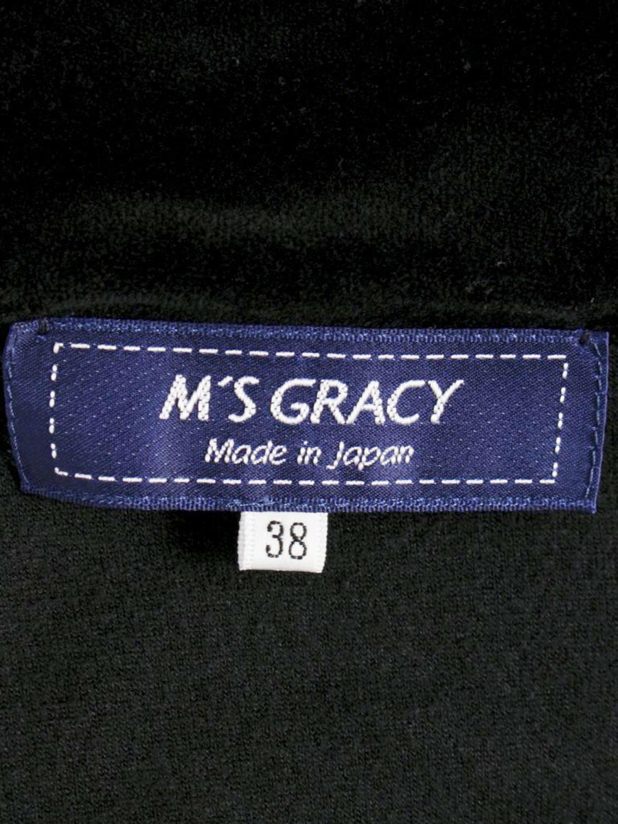 エムズグレイシー 014508 パーカー 38 ブラック フラワージップ フリル ベロア IT4WR1ILGB46