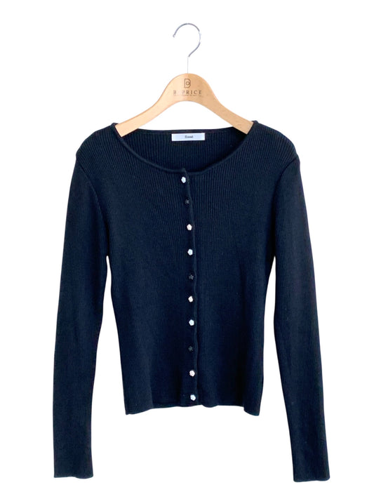 ルネ 6232480 カーディガン 38 ブラック ウール フラワーボタン リブ IT5GQ58DLI3U 【SALE】