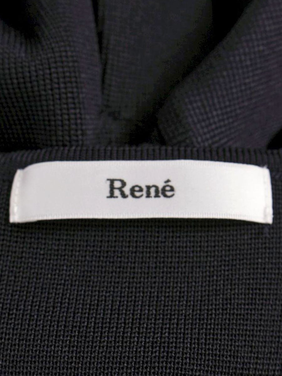 ルネ 6012200 ワンピース 38 ネイビー ニット 袖フリル バックジップ ワンポイント ロゴ ITAIS995UVIO