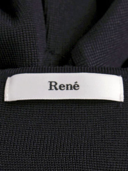 ルネ 6012200 ワンピース 38 ネイビー ニット 袖フリル バックジップ ワンポイント ロゴ ITAIS995UVIO