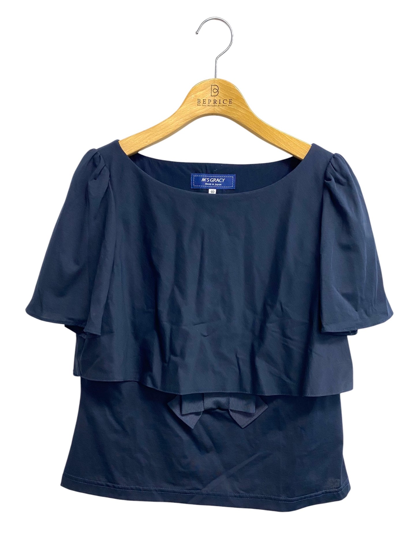エムズグレイシー 725326 Tシャツ カットソー 40 ネイビー ウエストリボン ITDTPWJ3BL2S