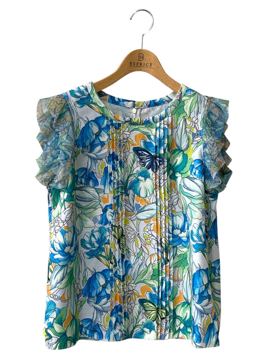 グレースコンチネンタル 0124241025-00 カットソー 38 ブルー フラワーガーデンプリント プリーツ ITDT6CKPFGJS