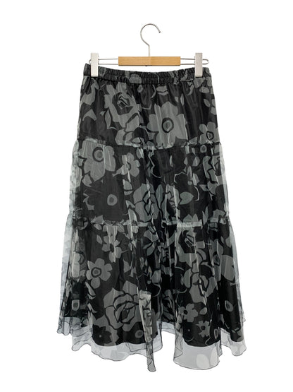 エムズグレイシー 517125 スカート 38 ブラック フラワープリント チュール IT6J5JGTFSBS