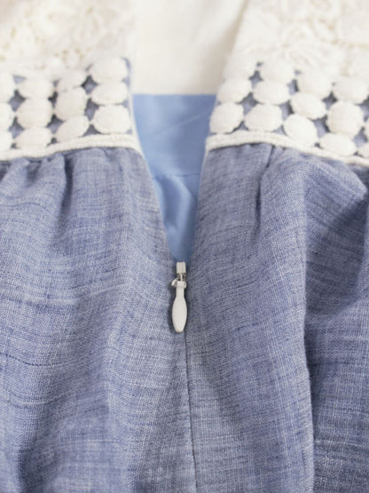 チェスティ 5S558 ワンピース 1 ホワイト/ブルー 切替 デニム調 刺繍 Vネック ITELYN45BDO4