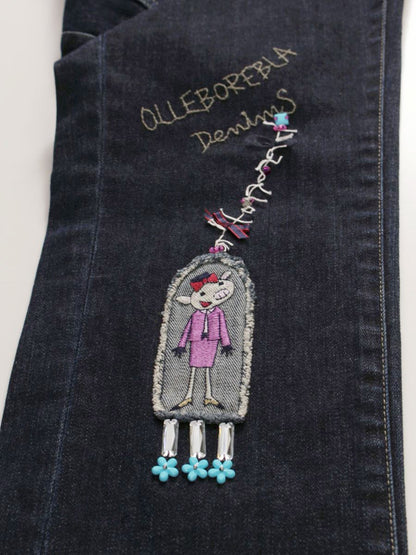 アルベロベロ 318090 デニムパンツ M ネイビー パッチワーク ビジュー IT96UE4CANXZ