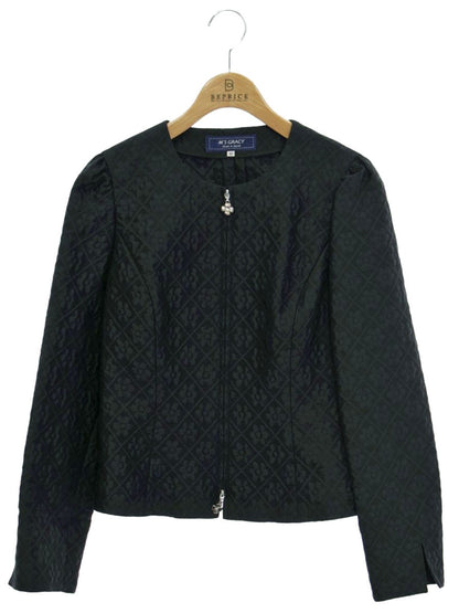 エムズグレイシー 814119 ジャケット 40 ブラック エンボス加工 ラインストーン IT6TFDPCO0N4