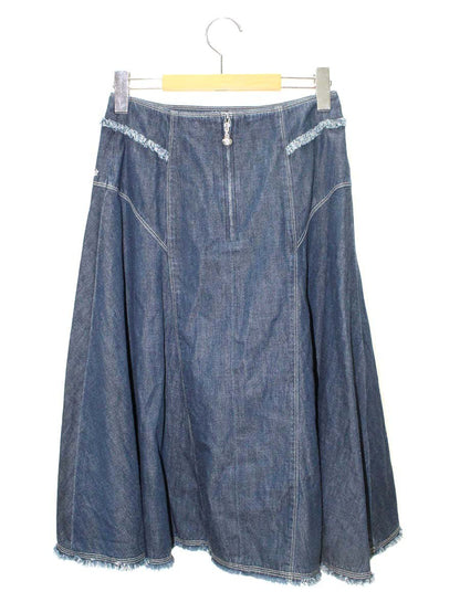 エムズグレイシー 017329 デニムスカート 38 ネイビー フレア ラインストーン 刺繍 ITKE5O7TUO20 【SALE】