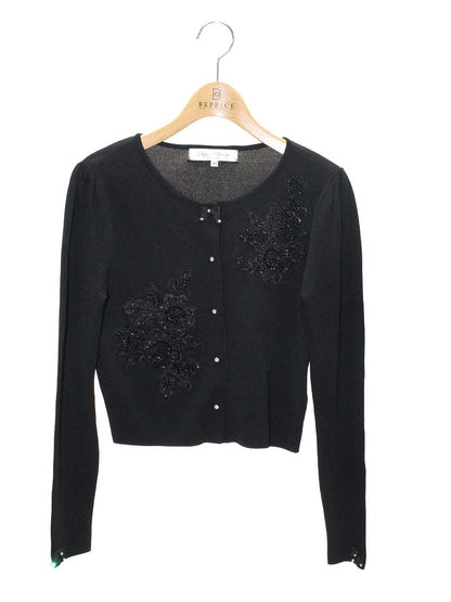 スーパービューティー カーディガン 40 ブラック フラワーモチーフ ビジュー ITGGUA0YZSZ8