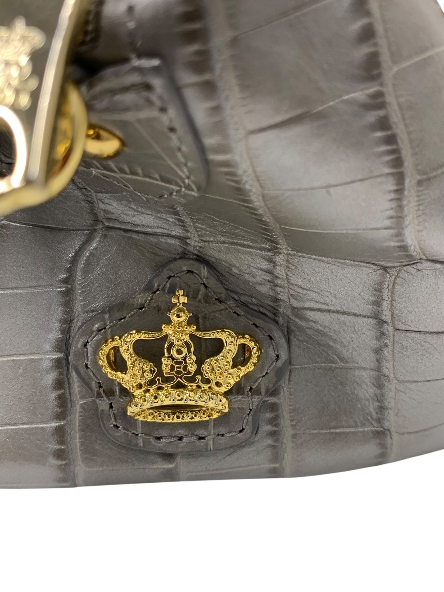 エーディーエムジェイ ハンドバッグ グレー ミニ ショルダー 2way クロコ型押し レザー ITDDE0NB8LBR