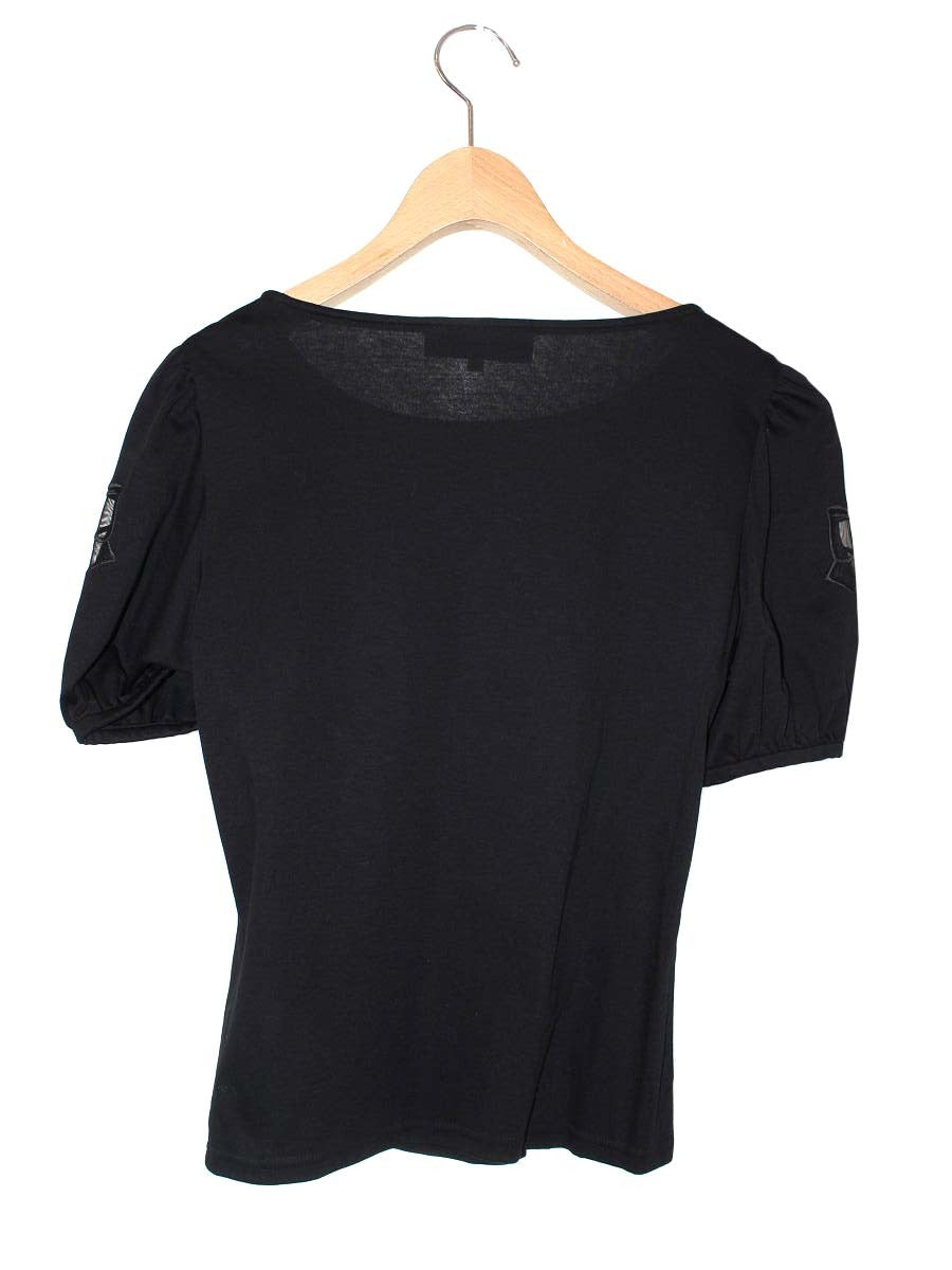 エムズグレイシー 115332 Tシャツ カットソー 38 ブラック リブ リボン ラウンドネック ITA7A0NJ95SS