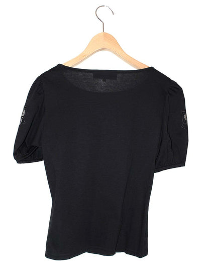 エムズグレイシー 115332 Tシャツ カットソー 38 ブラック リブ リボン ラウンドネック ITA7A0NJ95SS