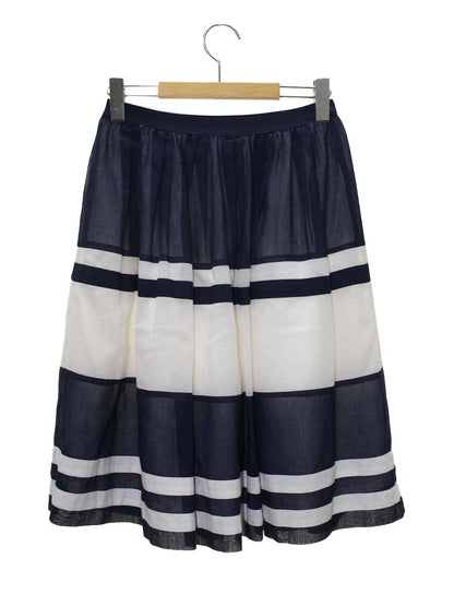 エムズグレイシー 627316 スカート 40 ホワイト/ネイビー ウエストゴム バイカラー フレア ITI1GAANUG34