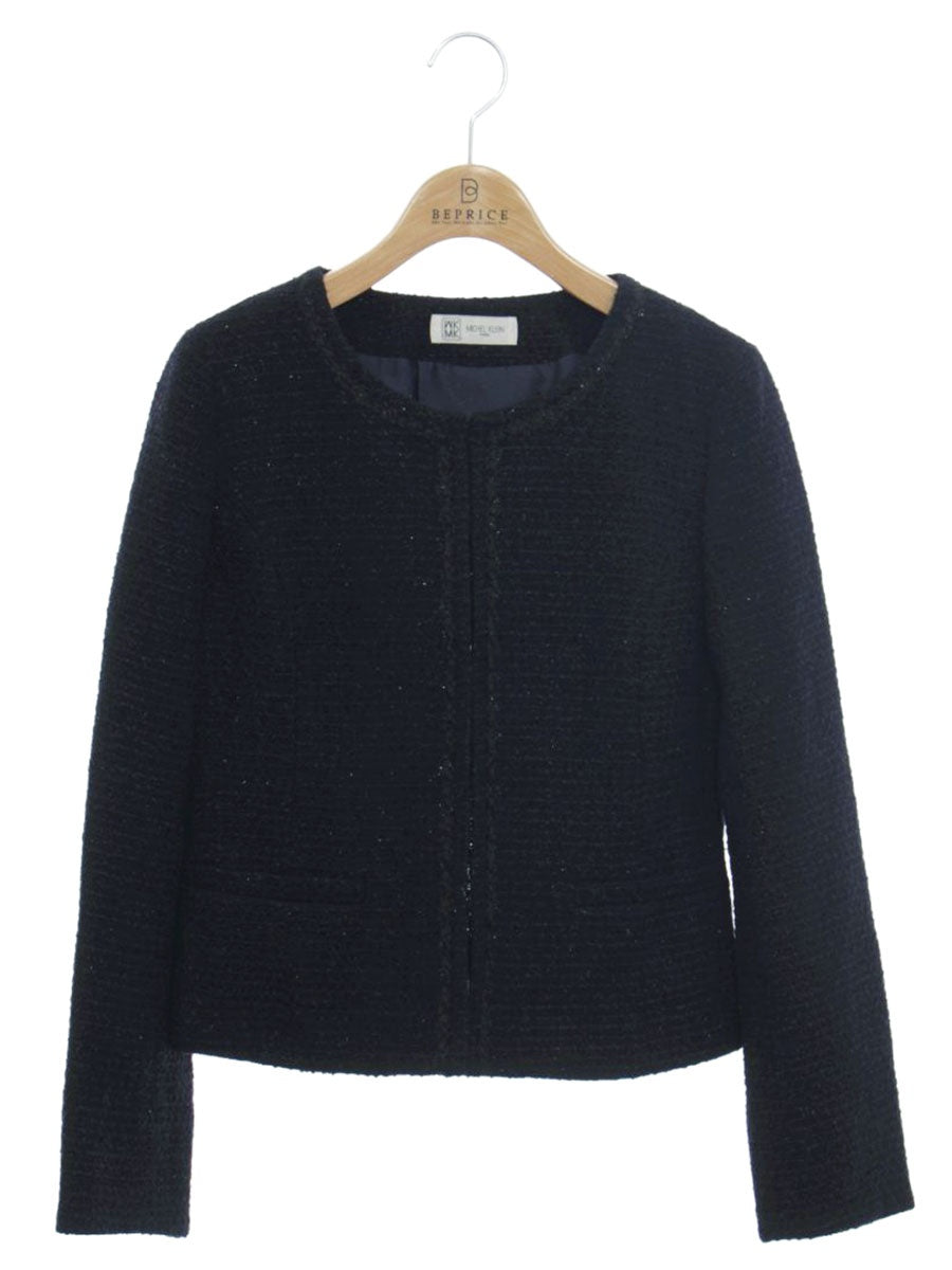 ミッシェルクラン ファンシーツイード ノーカラージャケット FKDDD-90210 38 ネイビー IT2S7H16Q54Y