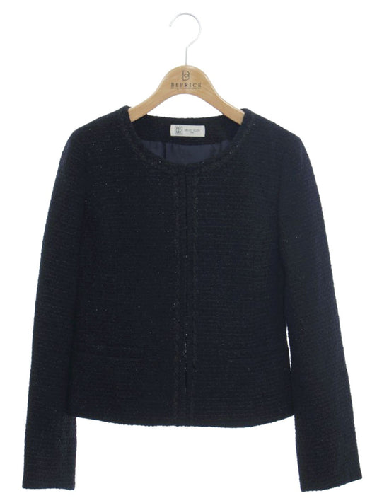 ミッシェルクラン ファンシーツイード ノーカラージャケット FKDDD-90210 38 ネイビー IT2S7H16Q54Y