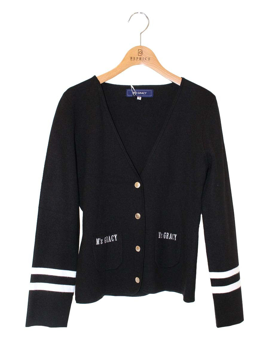 エムズグレイシー Trad No-Collar Cardigan 918529 カーディガン 38 ブラック IT5NR5N7DG00