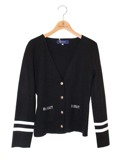 エムズグレイシー Trad No-Collar Cardigan 918529 カーディガン 38 ブラック IT5NR5N7DG00