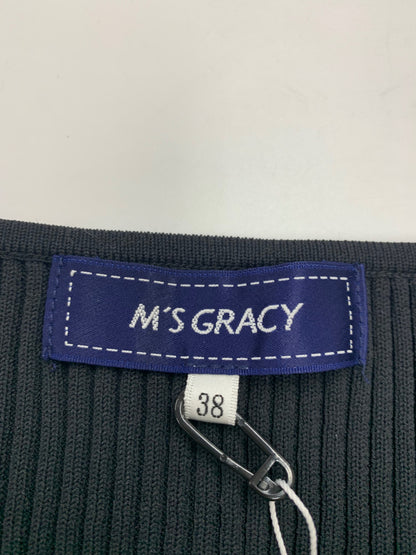 エムズグレイシー リボン刺繍入りペプラムニット 318111 カーディガン 38 ブラック IT7JMNO5Q9P5