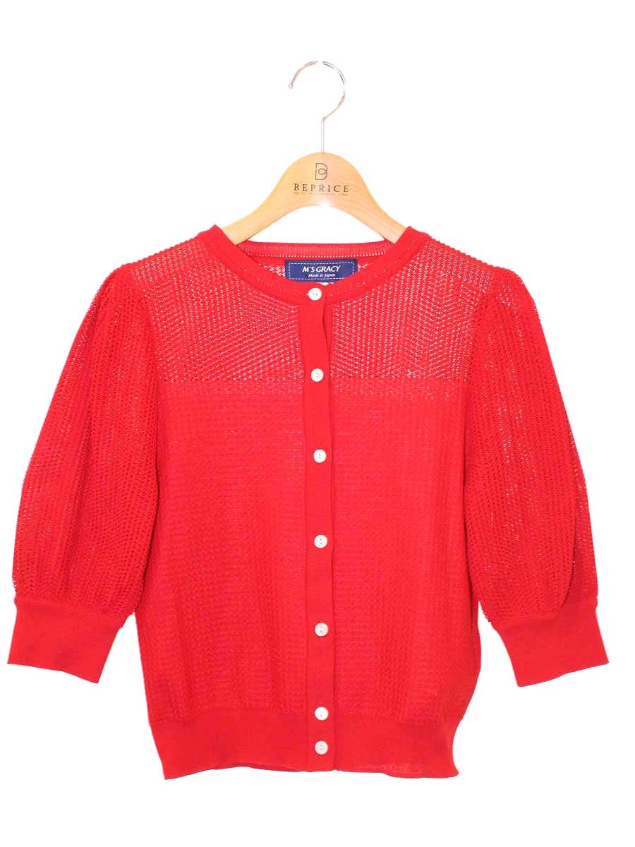 エムズグレイシー Mesh Cardigan 918345 カーディガン 38 レッド メッシュ ITQJWZXN3W4K