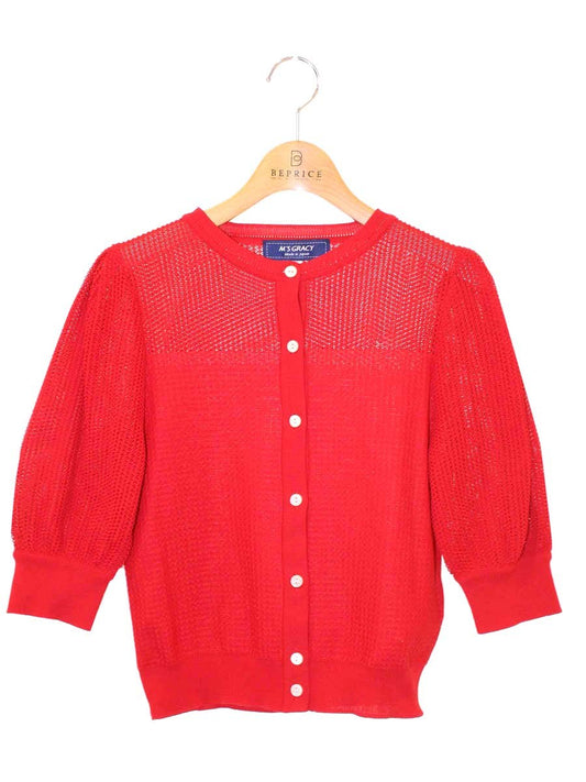 エムズグレイシー Mesh Cardigan 918345 カーディガン 38 レッド メッシュ ITQJWZXN3W4K