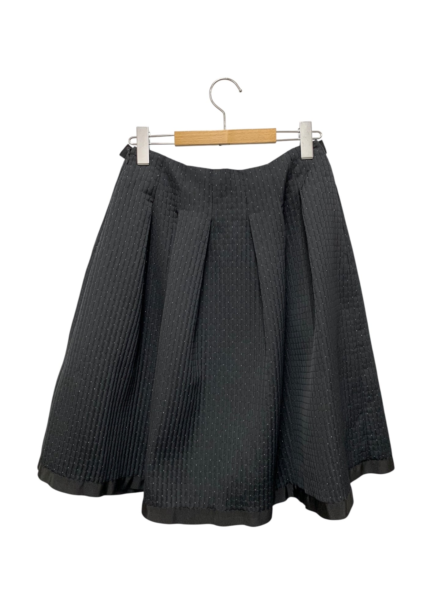 エムズグレイシー 017707 スカート 38 ブラック ラメ キルティング フレアー リボン IT796CJOOE2K