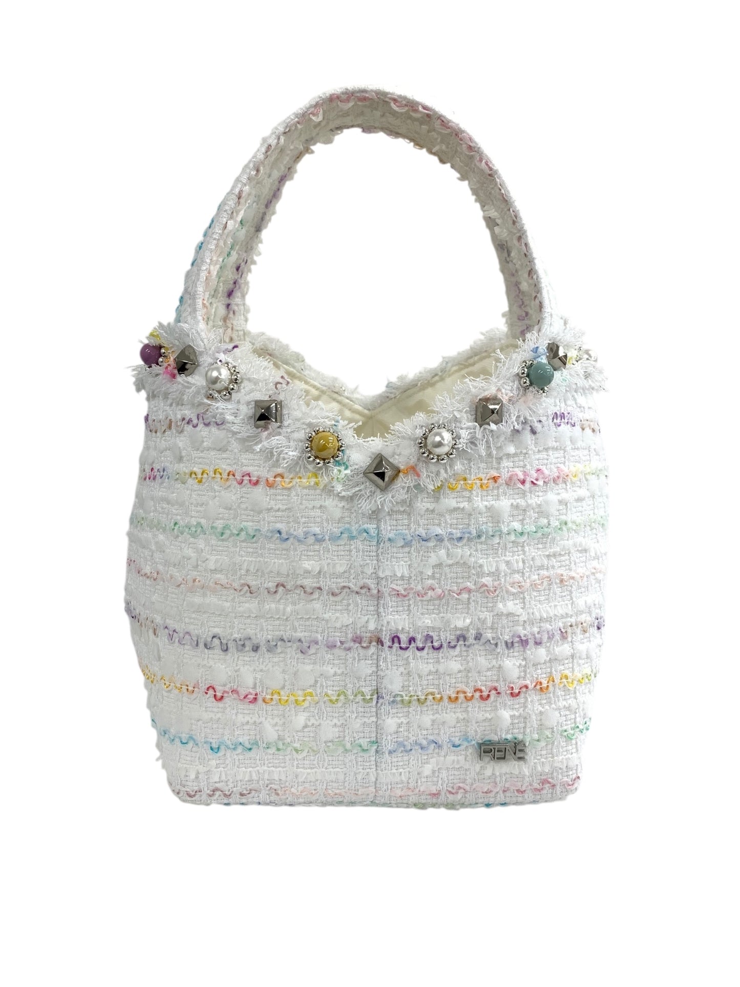 ルネ バッグ ホワイト ツィード ラインストーン ITJD1QKNCNQA