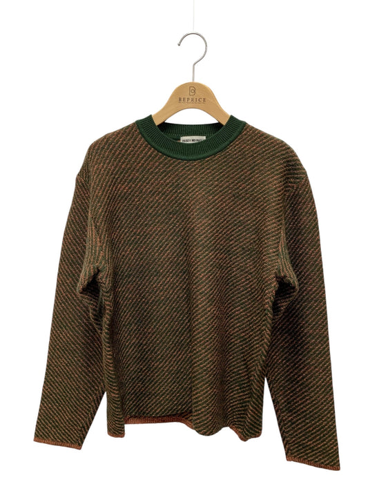 イッセイミヤケメン ME83KN003 クルーネックニット M グリーン レジメンタルストライプ 銀タグ ITZ936FCWXHG 【SALE】