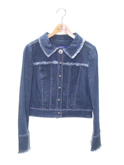 エムズグレイシー 814123 デニムジャケット 38 ブルー フラワーボタン フリンジ ITD1L42PT7PE