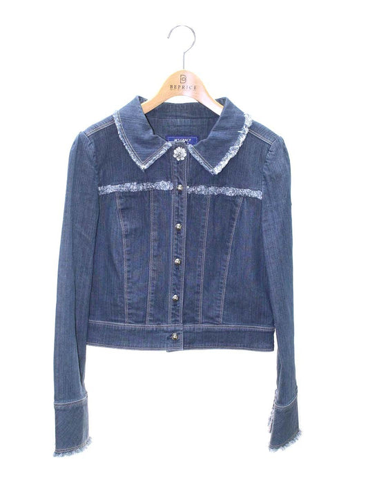 エムズグレイシー 814123 デニムジャケット 38 ブルー フラワーボタン フリンジ ITD1L42PT7PE