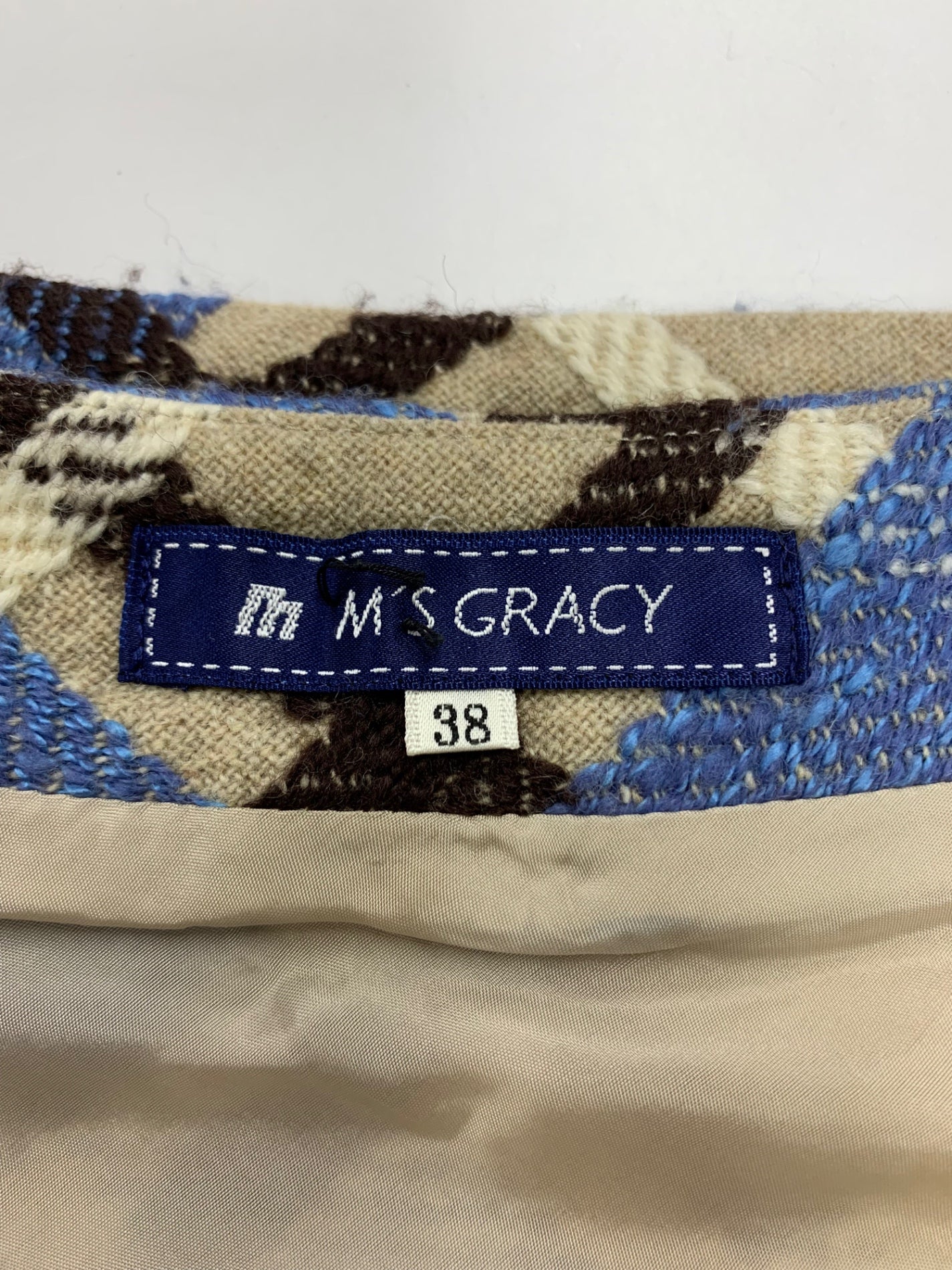 エムズグレイシー 227548 スカート 38 ベージュ チェック柄 IT4S50JQE1WG