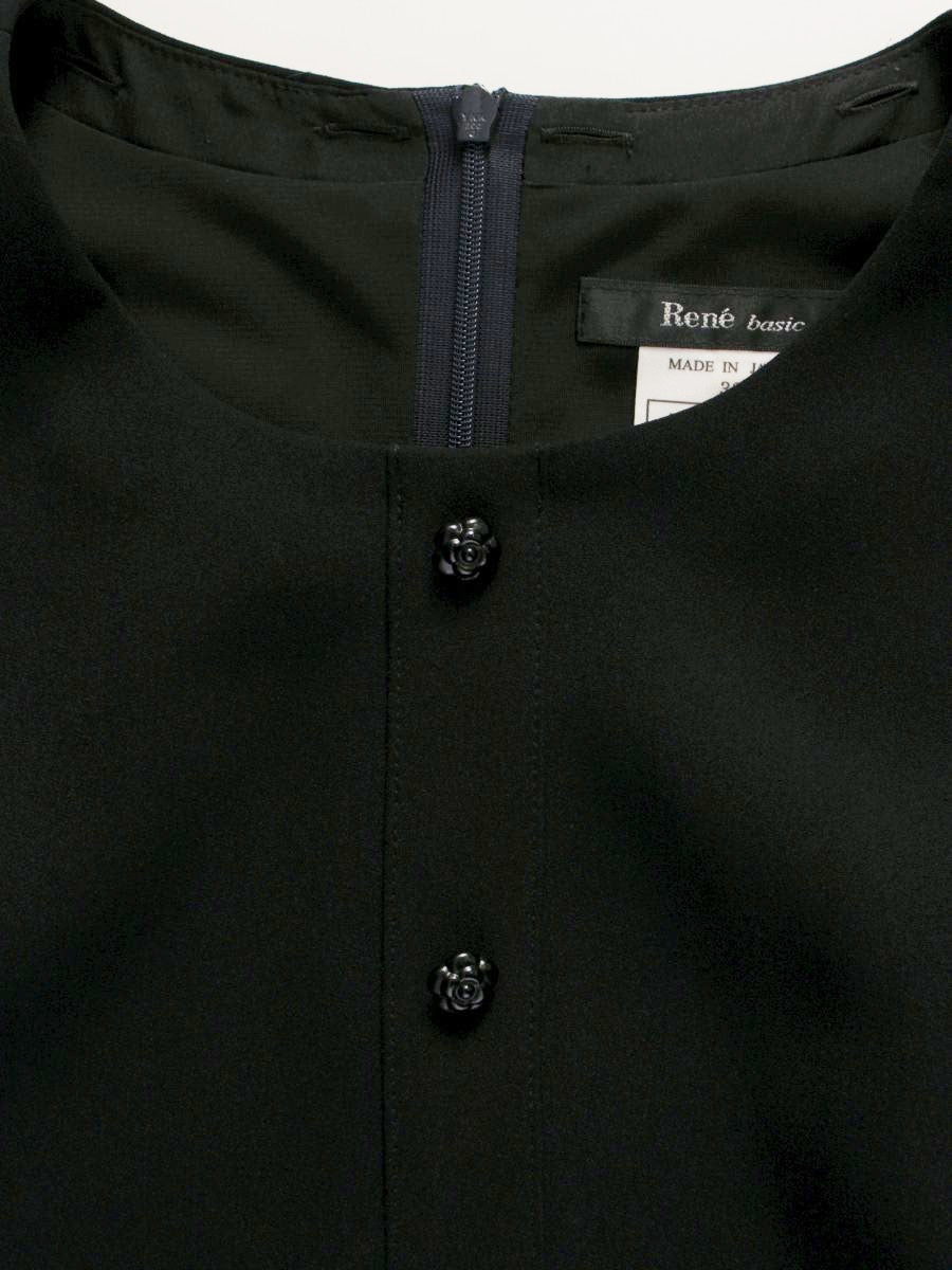 ルネ ベーシック 5916250 ワンピース 38 ブラック バラボタン バックジップ クルーネック IT5M3HDQHI0W