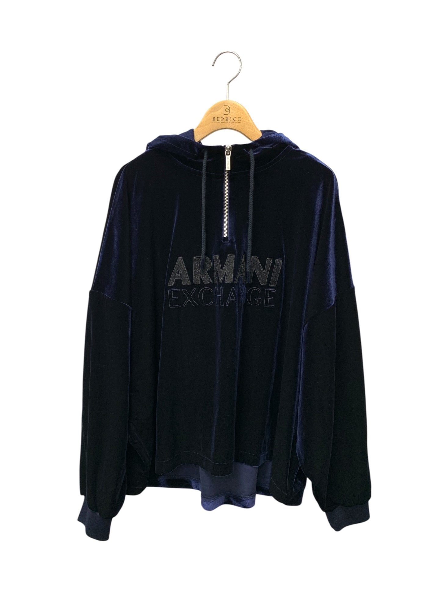 アルマーニエクスチェンジ 6LYM11 YJ9WZ M ネイビー ベルベット（ベロア）ジップアップスウェットパーカー ITXHRLG2OEJ5