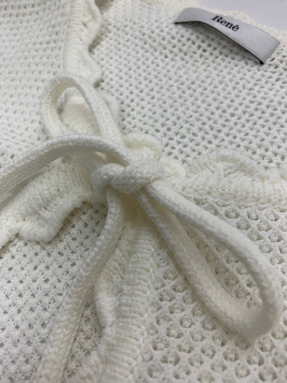 ルネ 6122150 カーディガン 38 ホワイト 鹿の子編み リボン パール ITJS163WNHQ4