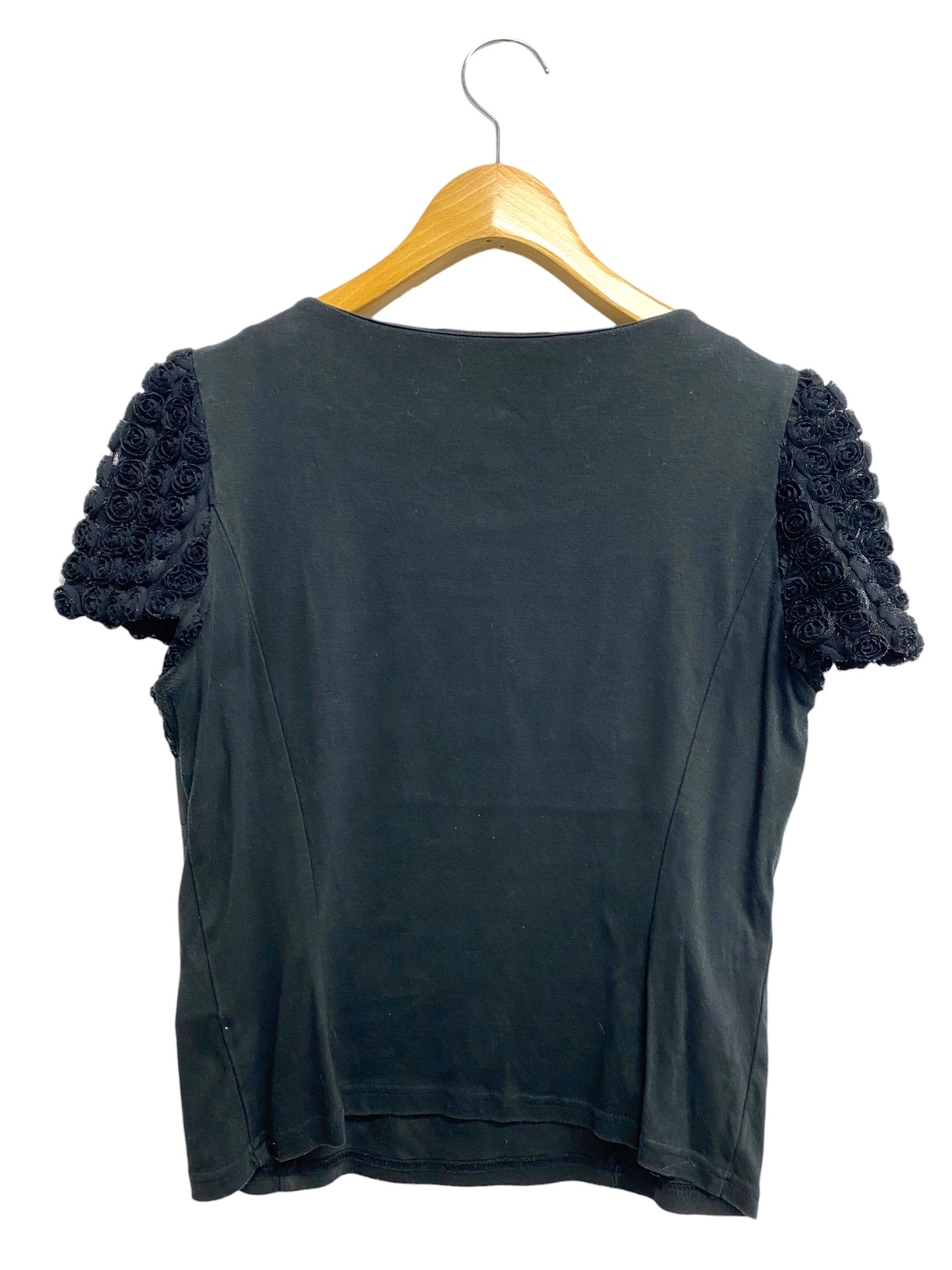 エムズグレイシー 125105 Tシャツ カットソー 38 ブラック ローズチュール リボン 切替 IT5RFX1UT2UT