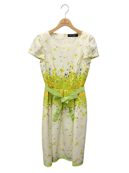 エムズグレイシー 621137 ワンピース 40 ホワイト フラワーモチーフ グログランリボン IT64GRHW1LDC