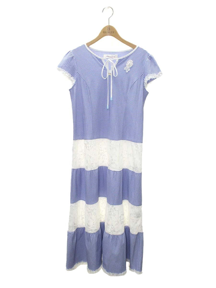 スーパービューティー ワンピース 40 ブルー ストライプ レース ITJNPYI53AQK