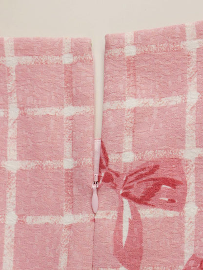 エムズグレイシー 811507 ワンピース 40 ピンク リボンモチーフ チェック ITPT86S04XVC