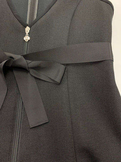 エムズグレイシー 411511 ジャンパースカート 36 ブラック ボンディング リボン フロントジップ ITJSNBQJTYXB