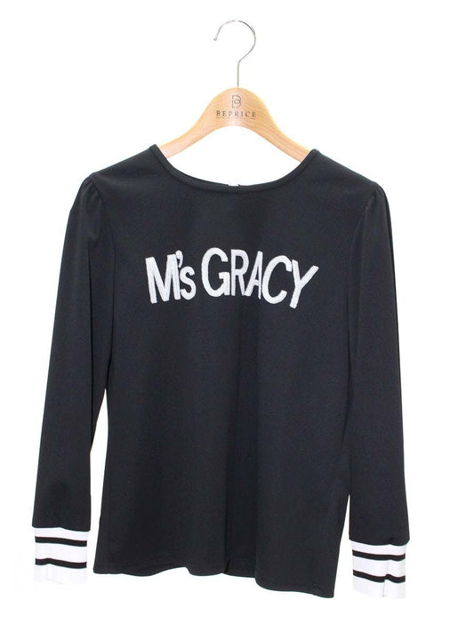 エムズグレイシー 915301 トップス 40 ブラック スパンコール ロゴ IT5HFP1E9FPK