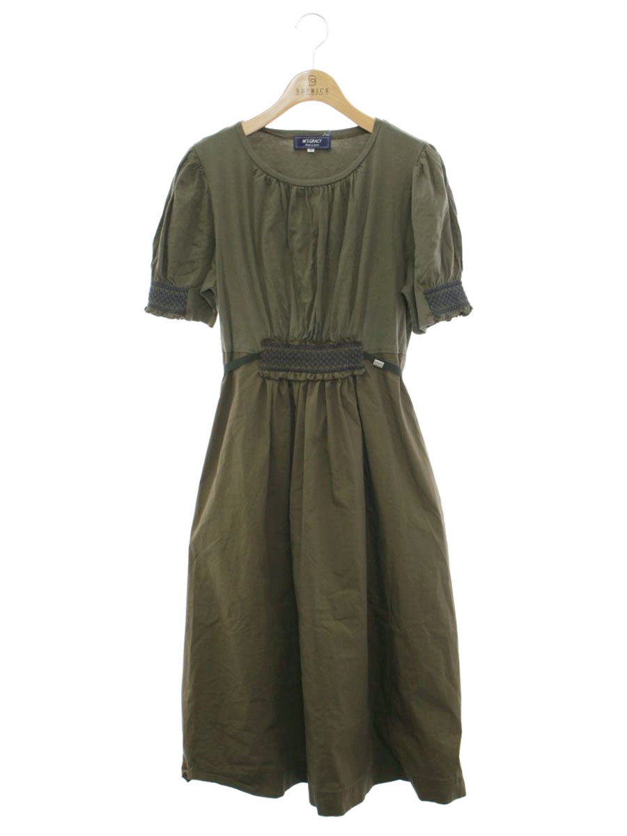 エムズグレイシー Smocking Embroidery One-piece 911348 ワンピース 42 カーキ IT54AP223E1A