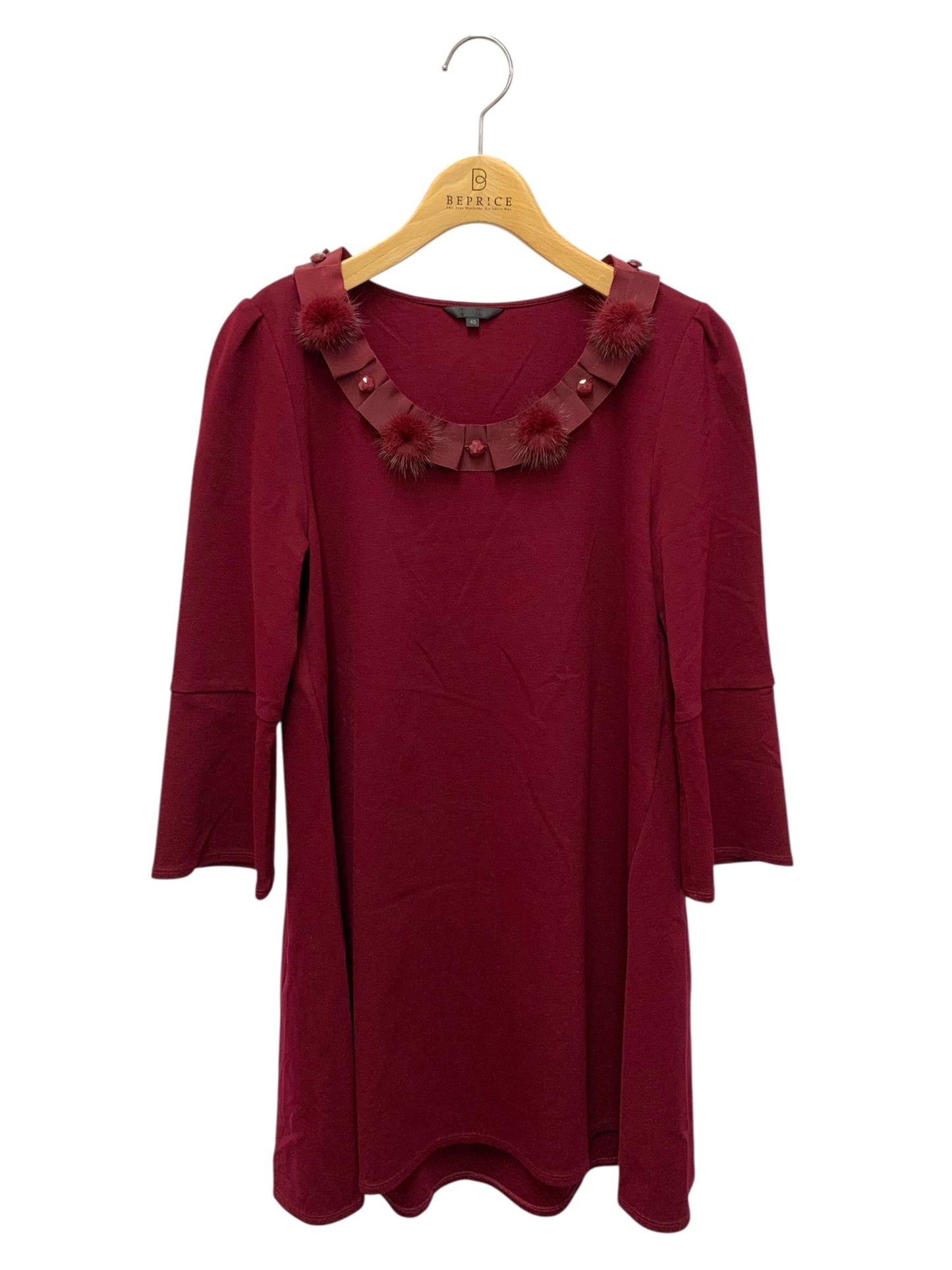 トゥービーシック W5P01-606-39 チュニック 40 ワインレッド ミンク ボンボン ITK21YTLF7Q8