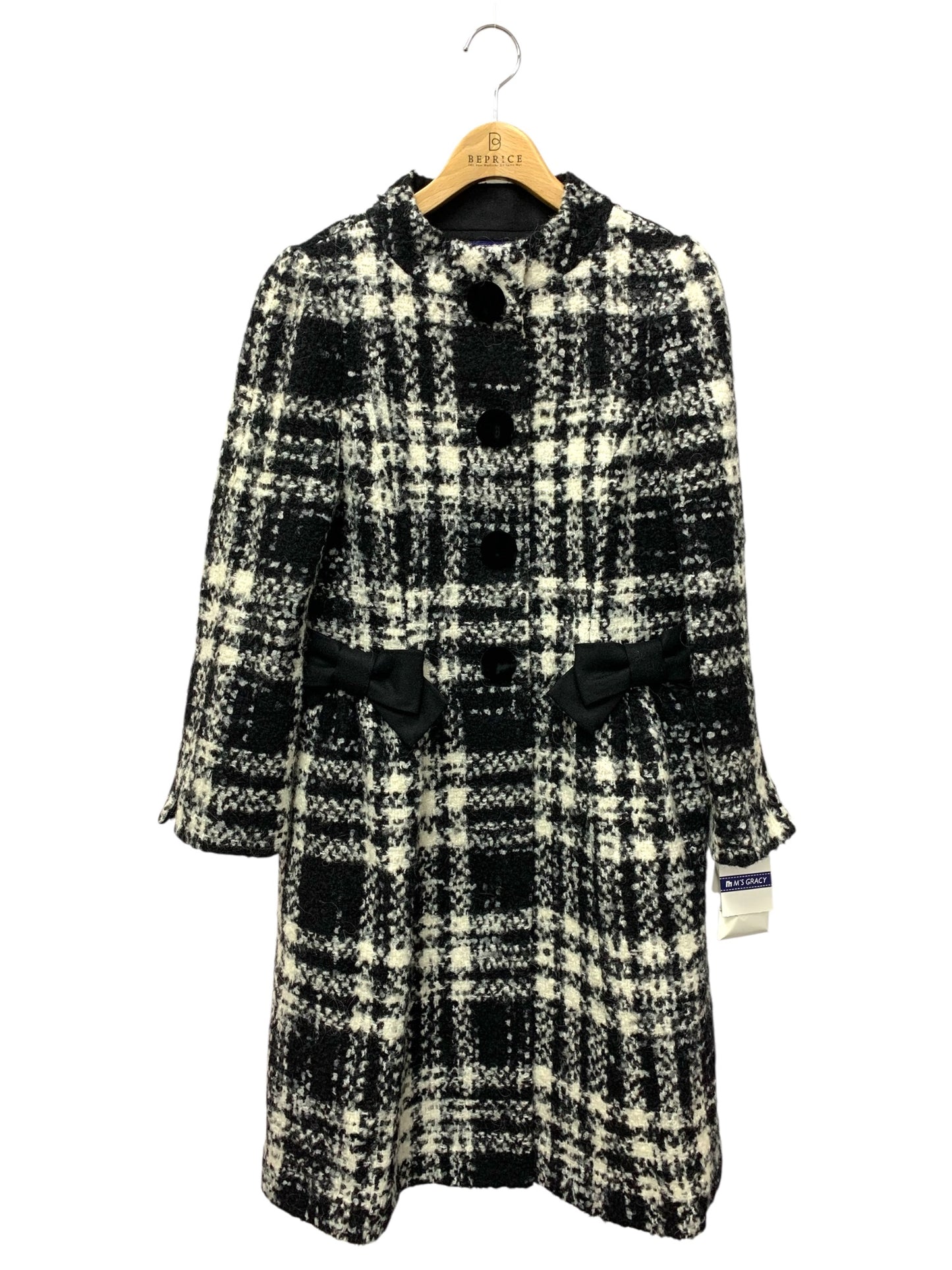 エムズグレイシー Black x White Check Coat 819519 コート 38 ブラック ウール混 ITBKH20Y5X7T 【SALE】