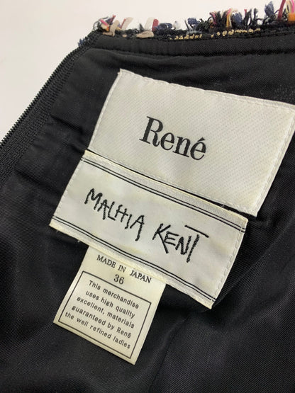 ルネ MALHIA KENT 6146440 ワンピース 36 ネイビー マリアケント フリンジ ツイード ITC2W6BUHOTW