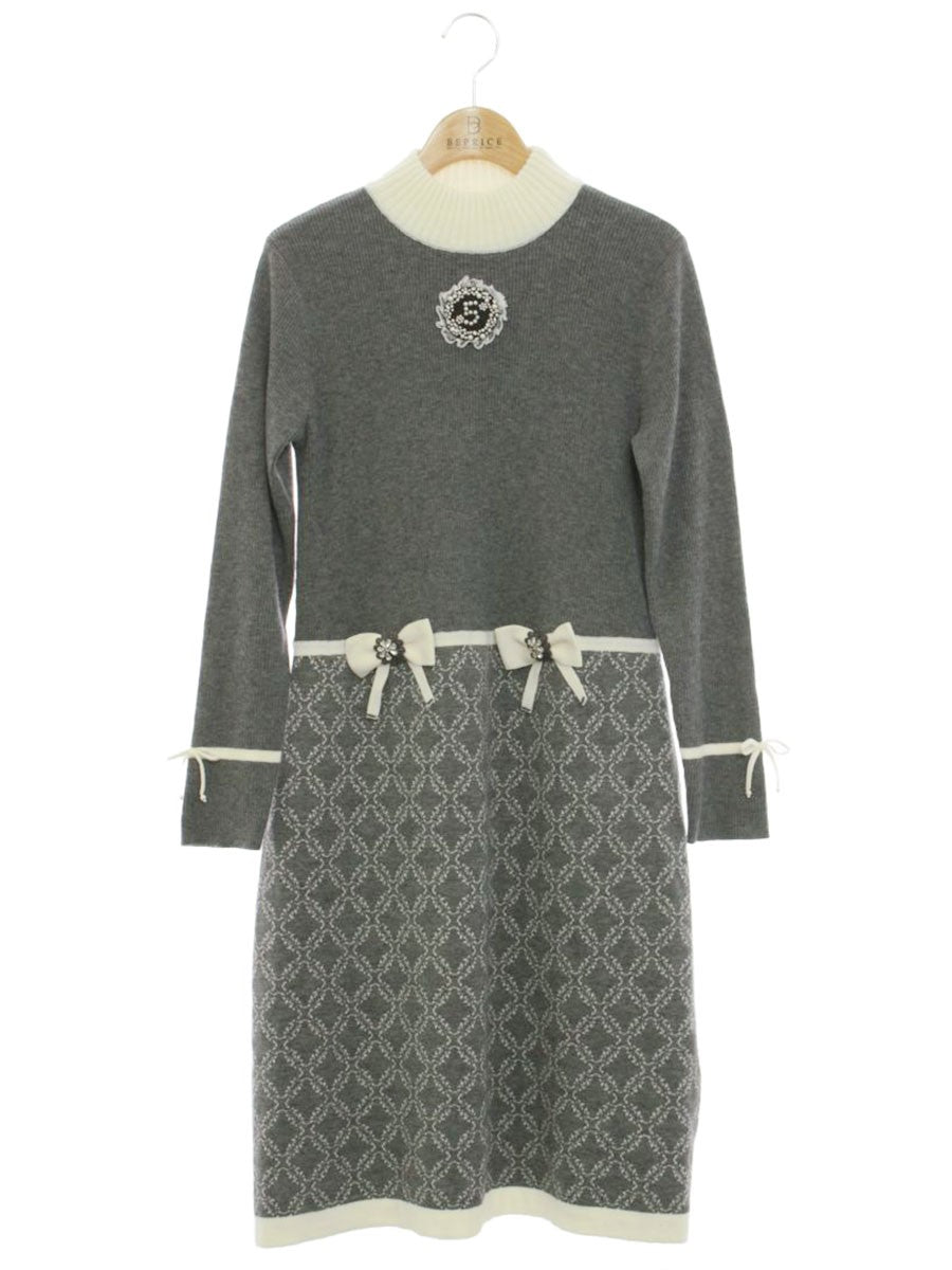 スーパービューティー ワンピース  40 グレー ニット フェイクパール ラインストーン ITQGIYG6WMX6