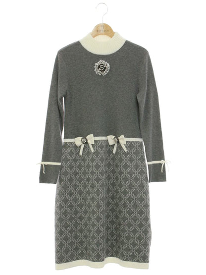 スーパービューティー ワンピース  40 グレー ニット フェイクパール ラインストーン ITQGIYG6WMX6