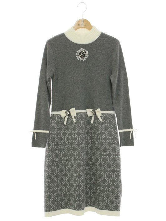 スーパービューティー ワンピース  40 グレー ニット フェイクパール ラインストーン ITQGIYG6WMX6