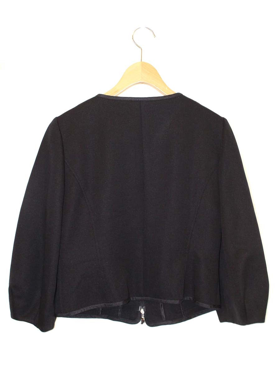 エムズグレイシー 014112 ジャケット 40 ブラック ノーカラー リボンポケット IT2YIUG5LBP6