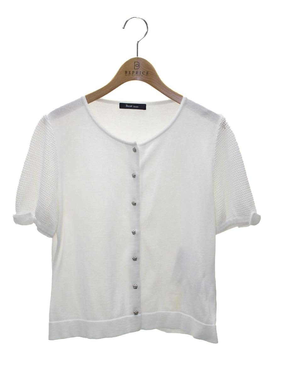 ルネ  basic 5722070 カーディガン 38 ホワイト メッシュスリーブ カメリアボタン IT6BZ08NMKVE