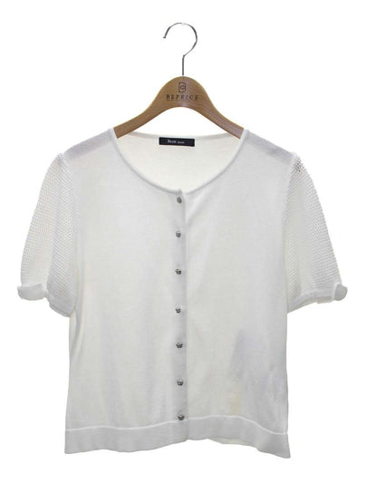 ルネ  basic 5722070 カーディガン 38 ホワイト メッシュスリーブ カメリアボタン IT6BZ08NMKVE